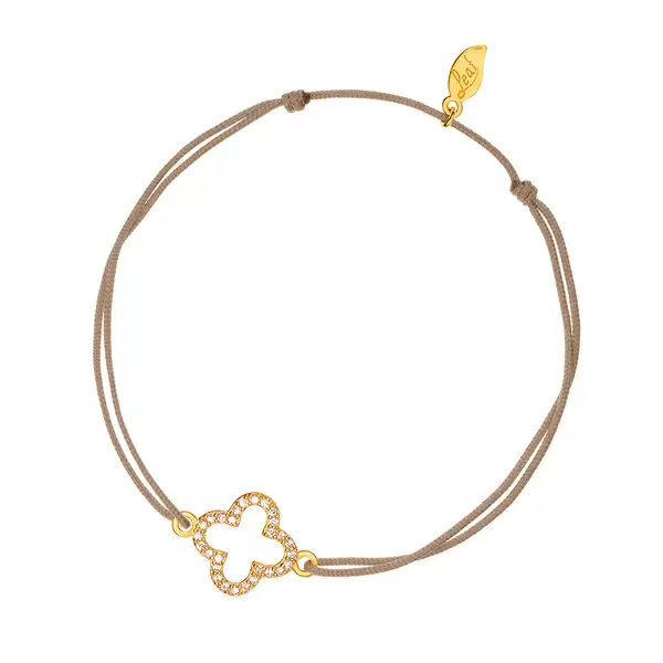 Leaf Jewelry Glücksarmbändchen Kleeblatt, Zirkonia, 18 K Gelbgold vergoldet, Beige Jubiläumsangebot