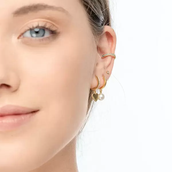 Leaf Jewelry Single Creole HEART/Zirkonia, 18 K Gelbgold vergoldet Neueste Mode
