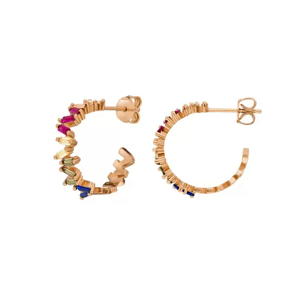 Leaf Jewelry Creole ICE CUBE, Multi Colour Zirkonia, 18 K Rosegold vergoldet Kostenloser Versand international