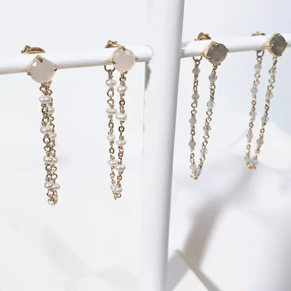 Leaf Jewelry Ohrhänger Flying Gem, Perle/Rosenquarz, 18 K Gelbgold vergoldet Hotsell