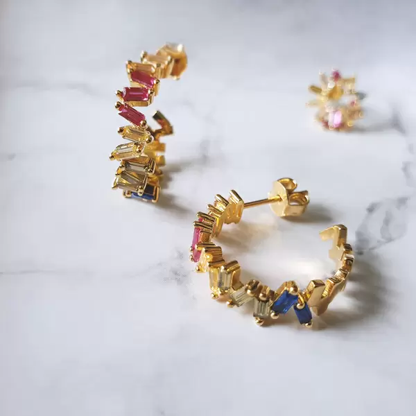Leaf Jewelry Creole ICE CUBE, Multi Colour Zirkonia, 18 K Gelbgold vergoldet Günstig kaufen