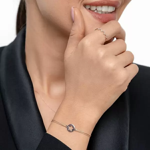 Leaf Jewelry Glücksbändchen Star, 14 K Roségold, Beige Cyber Monday