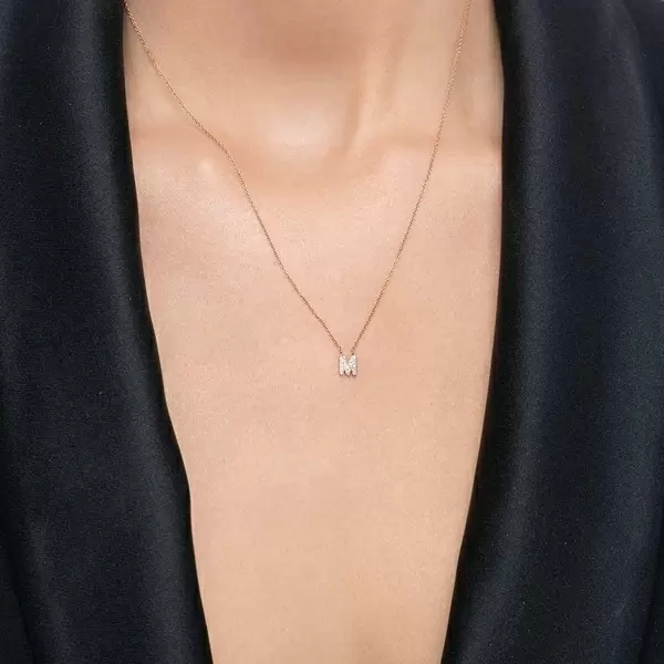 Leaf Jewelry Halskette Letter "M", 14 K Rosegold mit Diamanten Vatertagsangebot