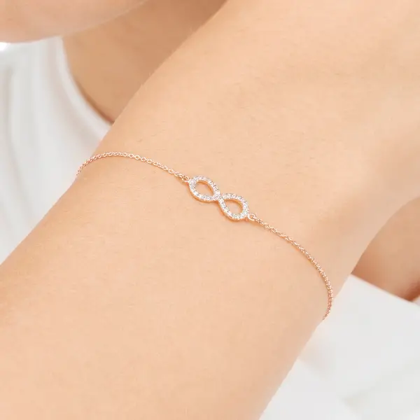 Leaf Jewelry Armkette Infinity mit Diamanten, 18 K Roségold Lagerräumung