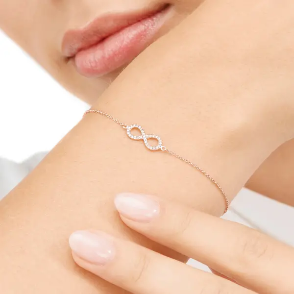 Leaf Jewelry Armkette Infinity mit Diamanten, 18 K Roségold Lagerräumung