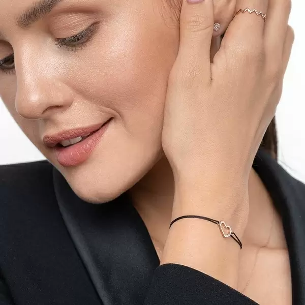 Leaf Jewelry Glückarmband Herz mit Diamanten, 18 K Rosegold, Beige Kostenlose Rückgabe