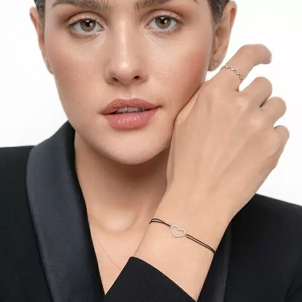 Leaf Jewelry Glückarmband Herz mit Diamanten, 18 K Rosegold, Beige Kostenlose Rückgabe