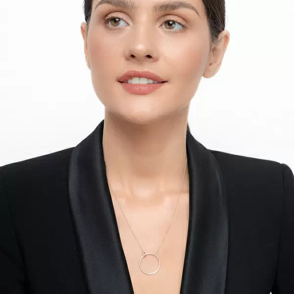 Leaf Jewelry Halskette Circle Groß mit Diamanten, 18 K Rosegold JETZT KAUFEN