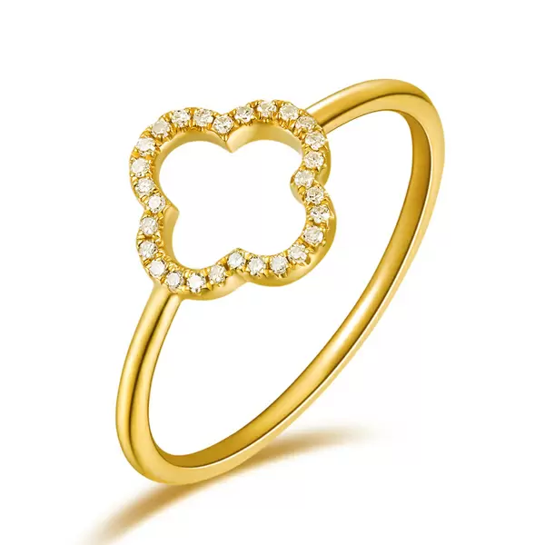 Leaf Jewelry Ring Kleeblatt mit Diamanten, 18 K Gelbgold Neueste Stile