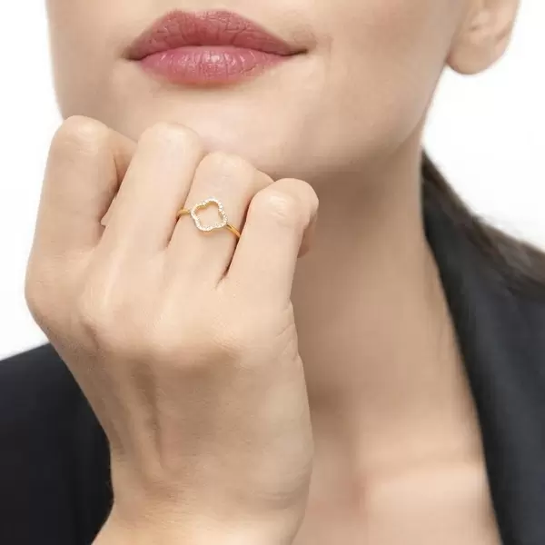 Leaf Jewelry Ring Kleeblatt mit Diamanten, 18 K Gelbgold Neueste Stile