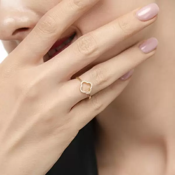 Leaf Jewelry Ring Kleeblatt mit Diamanten, 18 K Gelbgold Neueste Stile