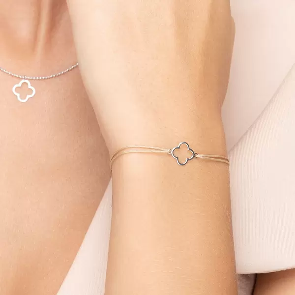 Leaf Jewelry Glücksbändchen GENTLE CLOVER, 14 K Weißgold, Beige Letzte 2 Tage