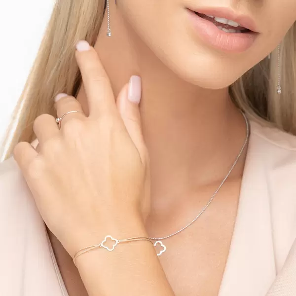 Leaf Jewelry Glücksbändchen GENTLE CLOVER, 14 K Weißgold, Beige Letzte 2 Tage
