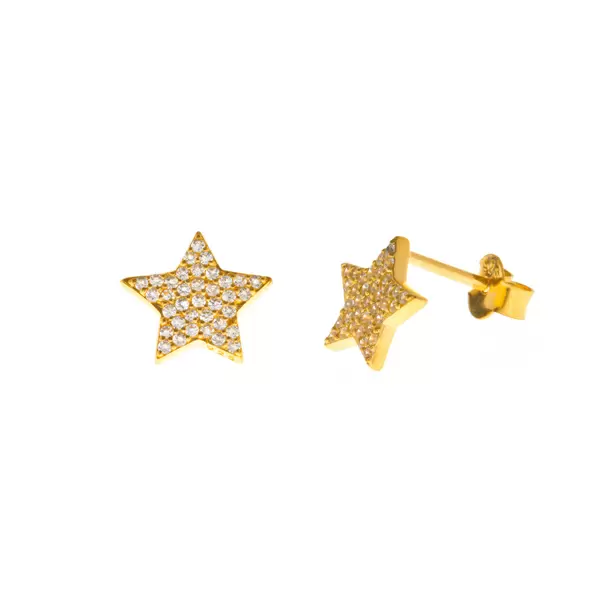 Leaf Jewelry Ohrstecker Stern mit Zirkonia, 18 K Gelbgold vergoldet Hotsell