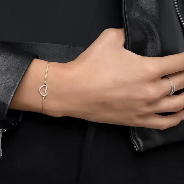 Leaf Jewelry Glückarmband Herz mit Diamanten, 18 K Weißgold, Beige Fabrikpreis