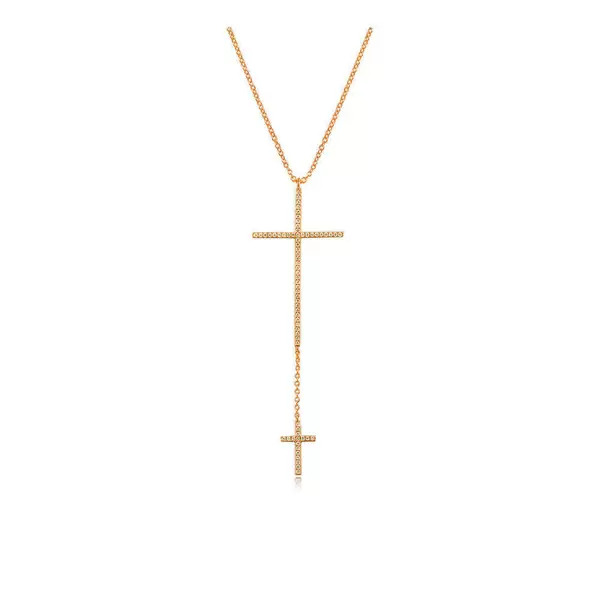 Leaf Jewelry Halskette 2 Kreuze mit Diamanten, 18 K Rosegold Rabatt