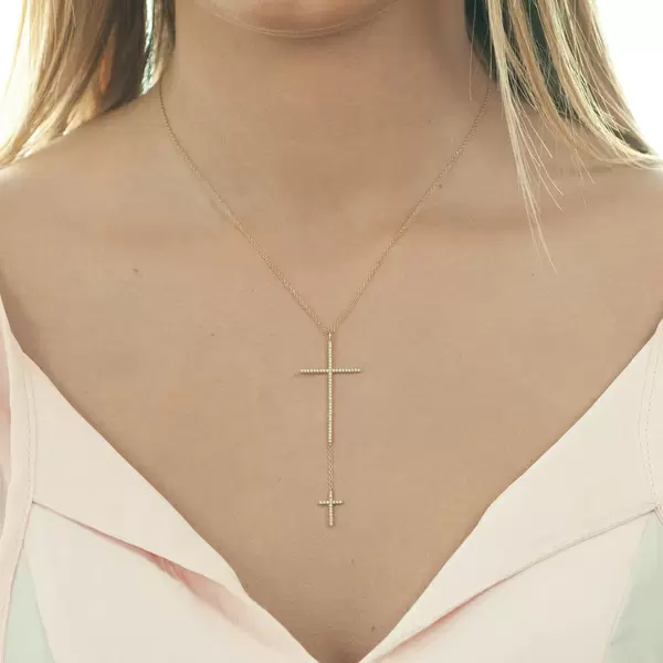 Leaf Jewelry Halskette 2 Kreuze mit Diamanten, 18 K Rosegold Rabatt