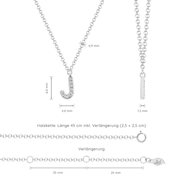 Leaf Jewelry Halskette Letter "J", 14 K Weißgold mit Diamanten Günstig kaufen