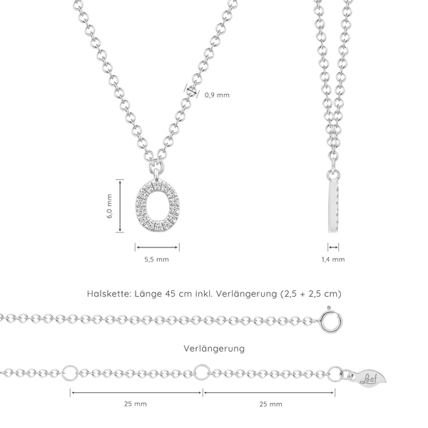 Leaf Jewelry Halskette Letter "O", 14 K Weißgold mit Diamanten Saisonschlussverkauf
