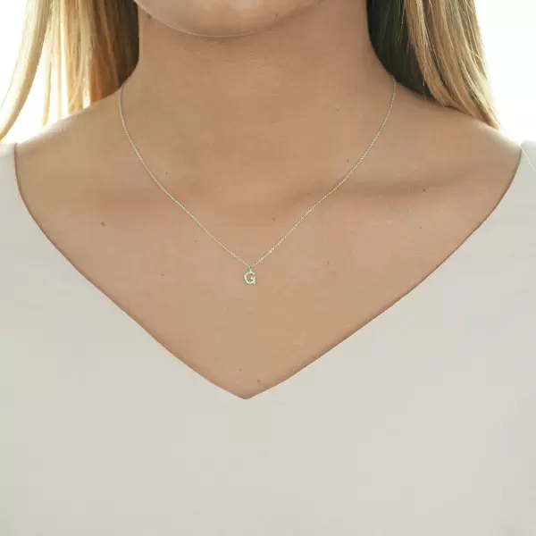 Leaf Jewelry Halskette Letter "G", 14 K Weißgold mit Diamanten Muttertagsangebot