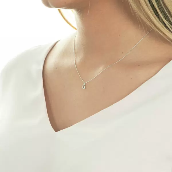 Leaf Jewelry Halskette Letter "G", 14 K Weißgold mit Diamanten Muttertagsangebot