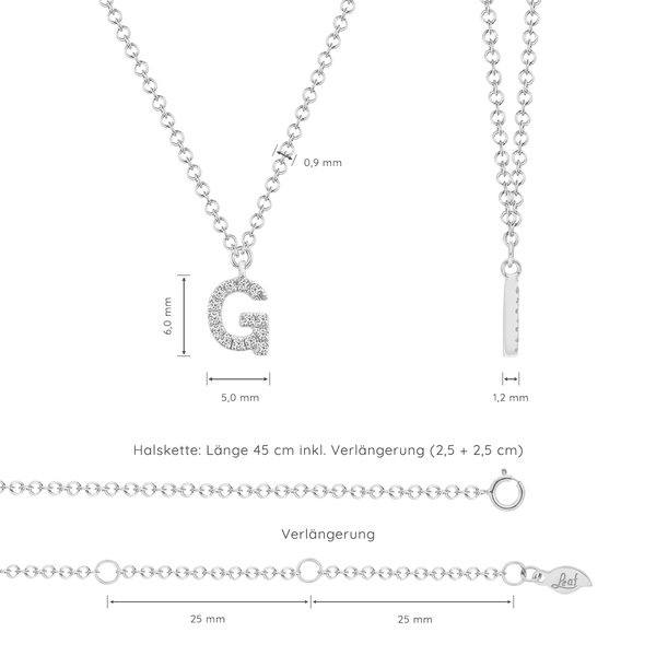 Leaf Jewelry Halskette Letter "G", 14 K Weißgold mit Diamanten Muttertagsangebot