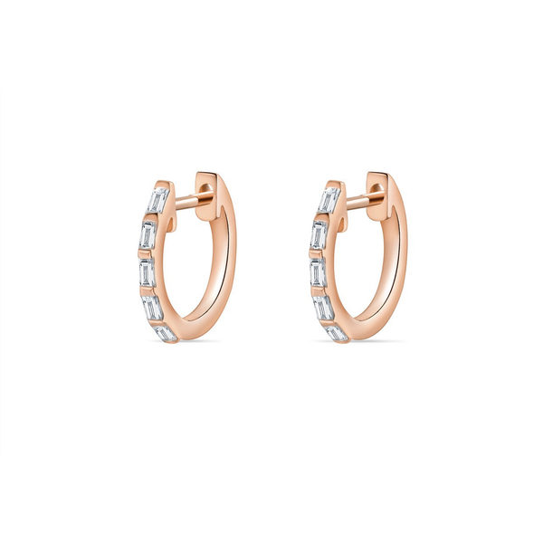 Leaf Jewelry Creolen mit Baguette Diamanten, 14K Rosegold Jubiläumsangebot