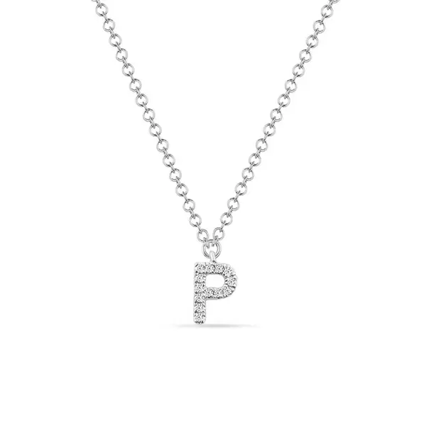 Leaf Jewelry Halskette Letter "P", 14 K Weißgold mit Diamanten Große Rabatte