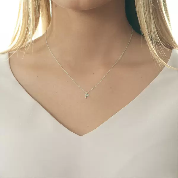 Leaf Jewelry Halskette Letter "P", 14 K Weißgold mit Diamanten Große Rabatte