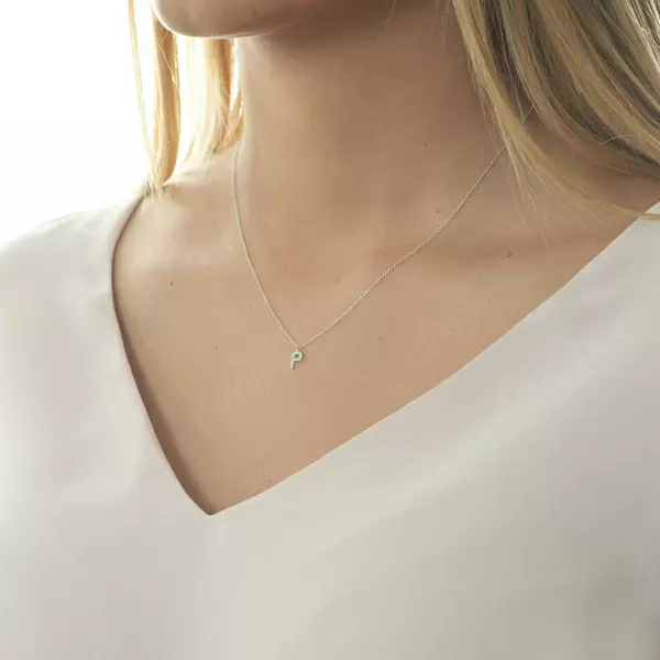 Leaf Jewelry Halskette Letter "P", 14 K Weißgold mit Diamanten Große Rabatte