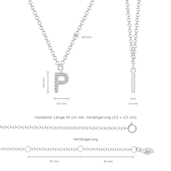 Leaf Jewelry Halskette Letter "P", 14 K Weißgold mit Diamanten Große Rabatte