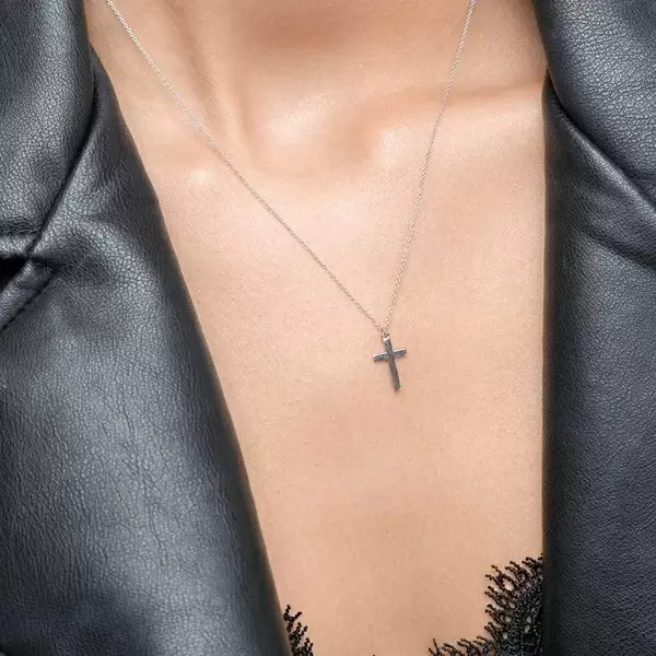 Leaf Jewelry Halskette Kreuz, 14 K Weißgold Räumungsverkauf