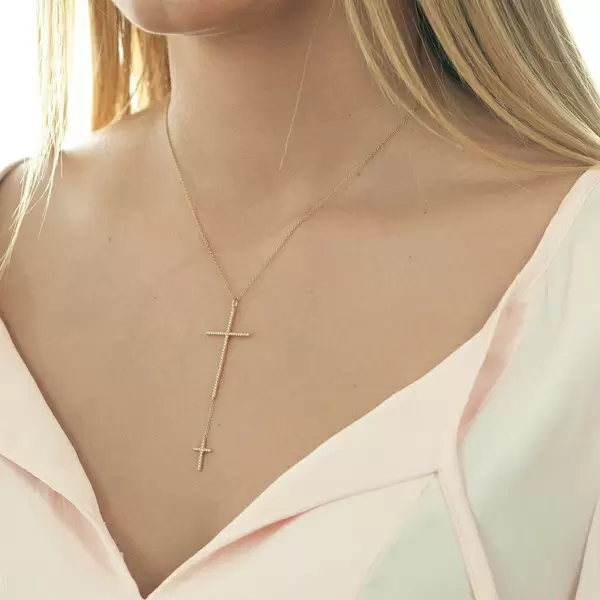 Leaf Jewelry Halskette 2 Kreuze mit Diamanten, 18 K Gelbgold VIP-Rabatte