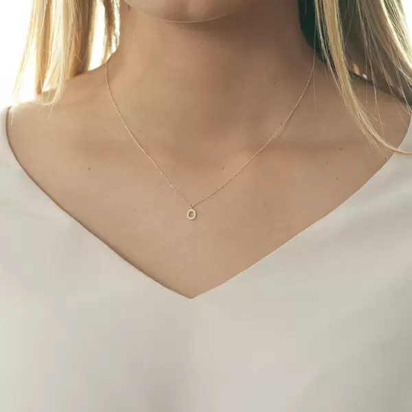 Leaf Jewelry Halskette Letter "O", 14 K Rosegold mit Diamanten Wochenangebot