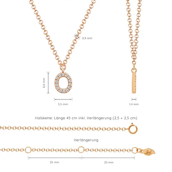 Leaf Jewelry Halskette Letter "O", 14 K Rosegold mit Diamanten Wochenangebot