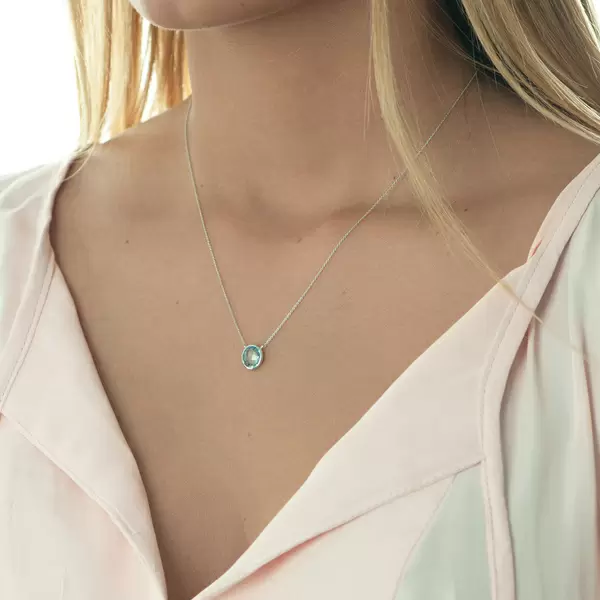 Leaf Jewelry Halskette Blauer Topas, 14 K Weißgold Kostenlose Rückgabe