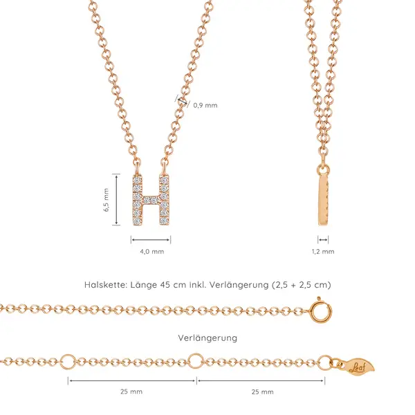 Leaf Jewelry Halskette Letter "H", 14 K Rosegold mit Diamanten Bis zu 50% Rabatt