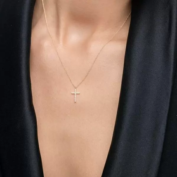 Leaf Jewelry Halskette Kreuz mit Diamanten, 18 K Gelbgold Nur für heute