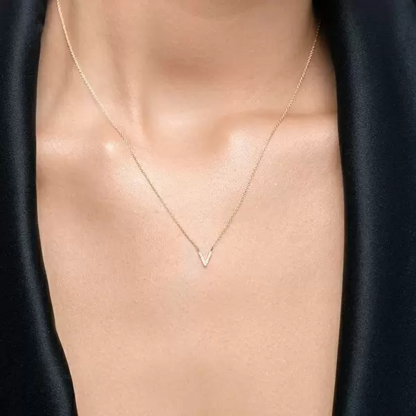 Leaf Jewelry Halskette Letter "V", 14 K Weißgold mit Diamanten Sonderangebot der Fabrik