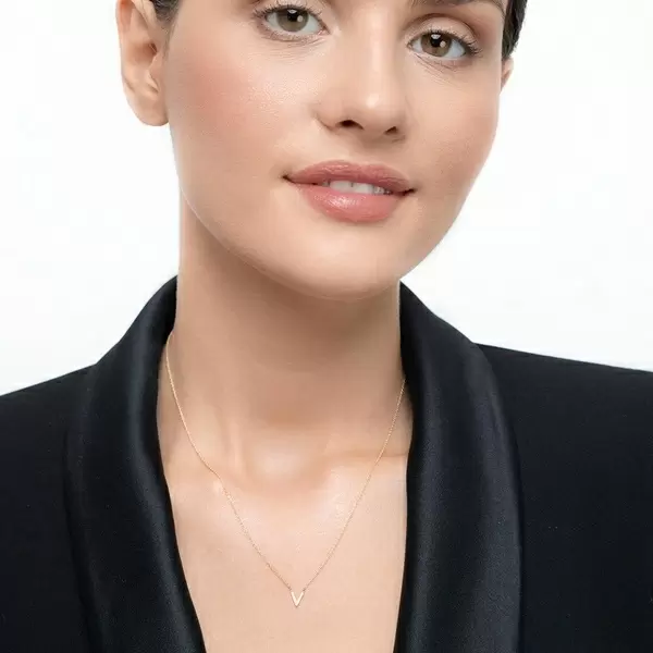 Leaf Jewelry Halskette Letter "V", 14 K Weißgold mit Diamanten Sonderangebot der Fabrik