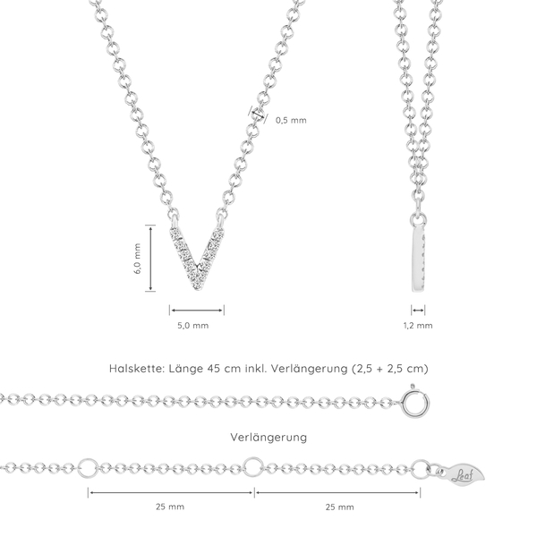 Leaf Jewelry Halskette Letter "V", 14 K Weißgold mit Diamanten Sonderangebot der Fabrik