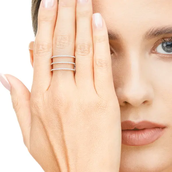 Leaf Jewelry Ring Triple mit Diamanten, 18K Weißgold Bis zu 55% Rabatt