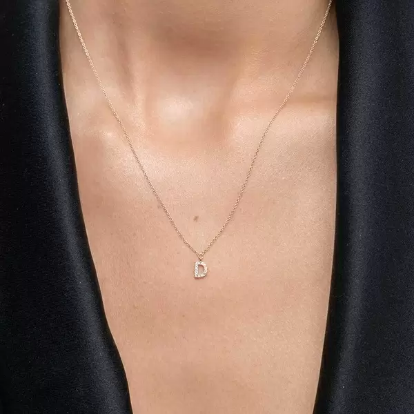 Leaf Jewelry Halskette Letter "D", 14 K Rosegold mit Diamanten Kostenloser Versand international