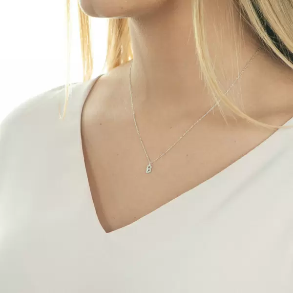 Leaf Jewelry Halskette Letter "B", 14 K Weißgold mit Diamanten Im Verkauf
