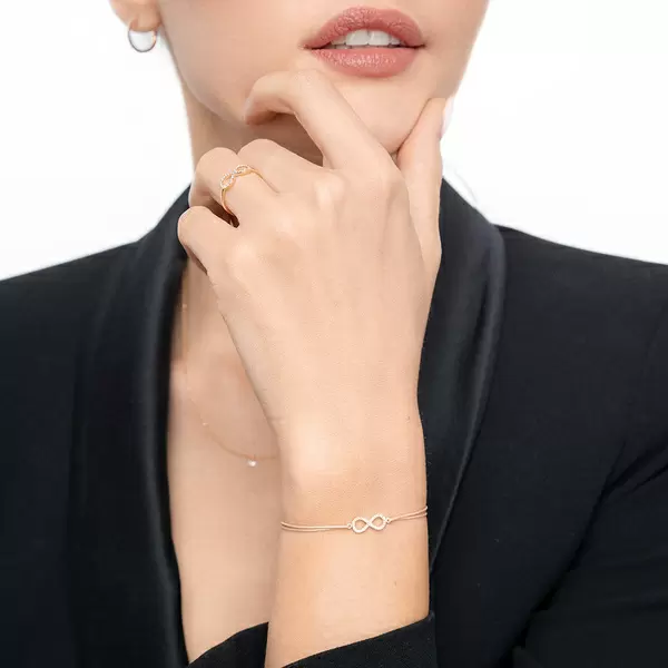 Leaf Jewelry Glücksbändchen Infinity mit Diamanten, 18 K Rosegold, Schwarz zollfrei