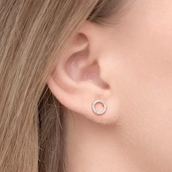 Leaf Jewelry Ohrringe Circle mit Diamanten, 18 K Rosegold Auslauf