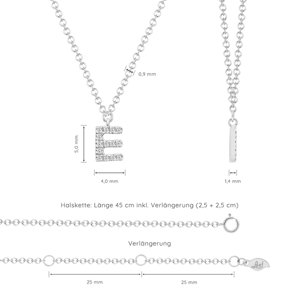 Leaf Jewelry Halskette Letter "E", 14 K Weißgold mit Diamanten Angebote