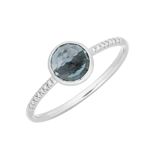 Leaf Jewelry Ring Blue Topas mit Diamanten, 14K Weißgold im Angebot