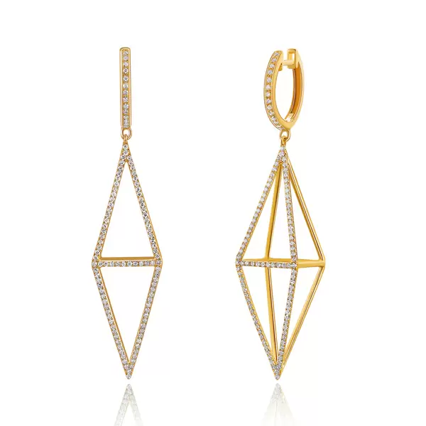 Leaf Jewelry Ohrringe Trapez mit Diamanten, 18 K Gelbgold Günstiger Verkauf