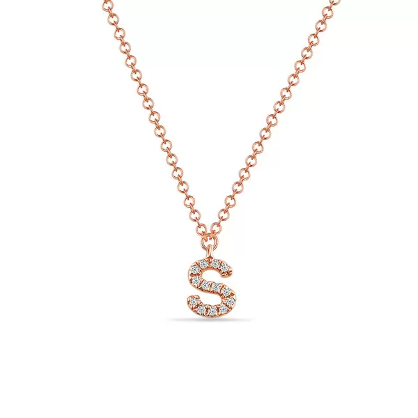 Leaf Jewelry Halskette Letter "S", 14 K Rosegold mit Diamanten Fabrikverkauf